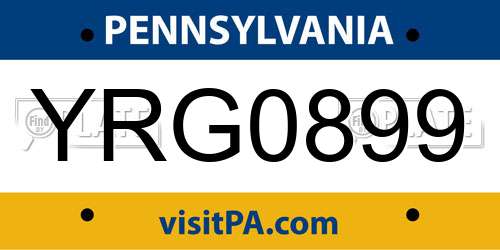 YRG0899 Pennsylvania License Plate
