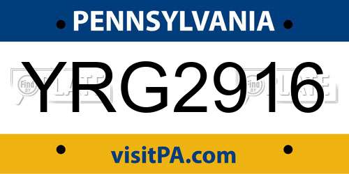 YRG2916 Pennsylvania License Plate