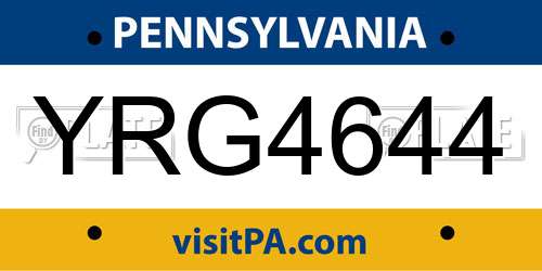 YRG4644 Pennsylvania License Plate