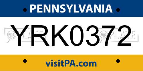 YRK0372 Pennsylvania License Plate