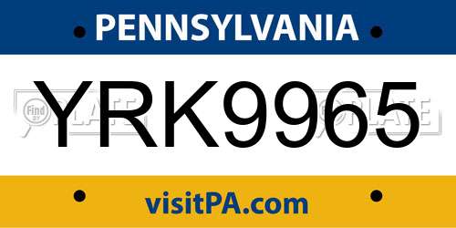 YRK9965 Pennsylvania License Plate