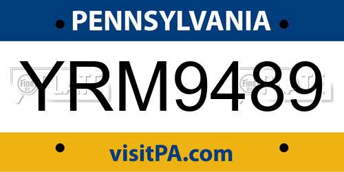 YRM9489 Pennsylvania License Plate