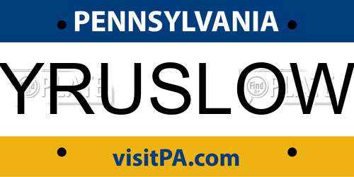 YRUSLOW Pennsylvania License Plate
