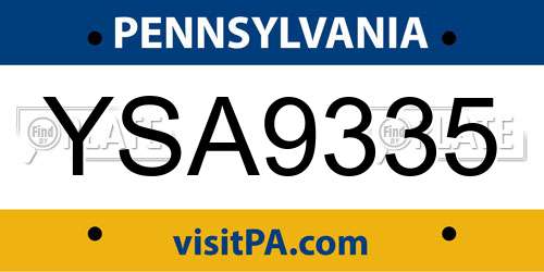 YSA9335 Pennsylvania License Plate