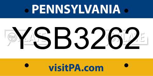 YSB3262 Pennsylvania License Plate