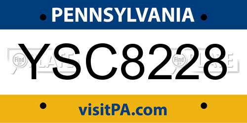 YSC8228 Pennsylvania License Plate