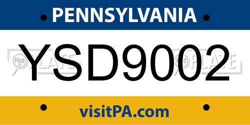 YSD9002 Pennsylvania License Plate