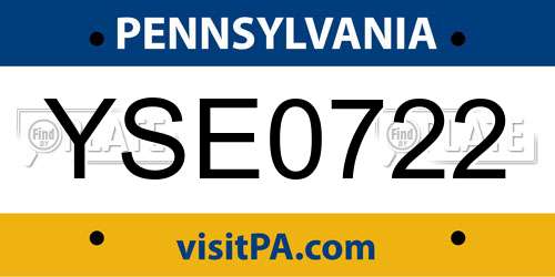 YSE0722 Pennsylvania License Plate
