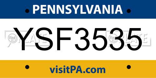 YSF3535 Pennsylvania License Plate