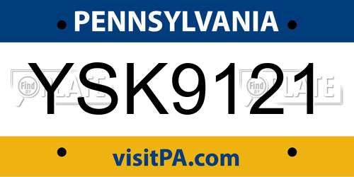 YSK9121 Pennsylvania License Plate