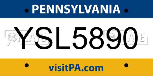 YSL5890 Pennsylvania License Plate