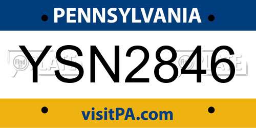 YSN2846 Pennsylvania License Plate