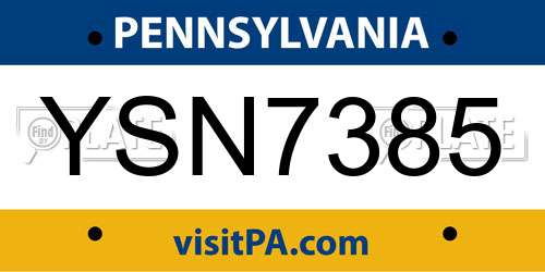 YSN7385 Pennsylvania License Plate