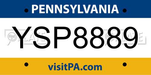 YSP8889 Pennsylvania License Plate