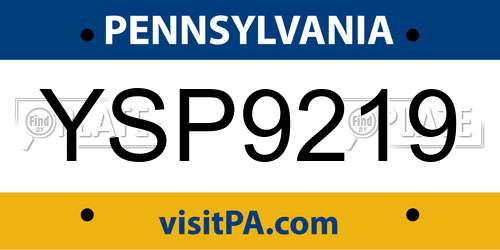 YSP9219 Pennsylvania License Plate