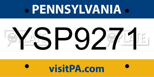 YSP9271 Pennsylvania License Plate