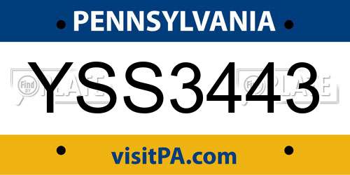 YSS3443 Pennsylvania License Plate