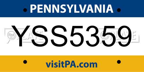 YSS5359 Pennsylvania License Plate