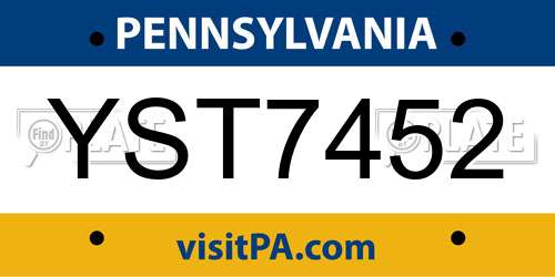 YST7452 Pennsylvania License Plate