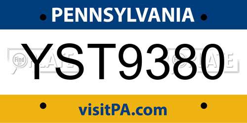 YST9380 Pennsylvania License Plate