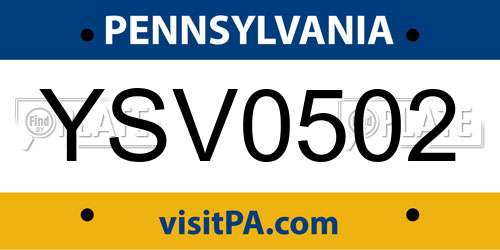 YSV0502 Pennsylvania License Plate