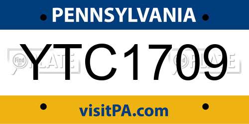 YTC1709 Pennsylvania License Plate