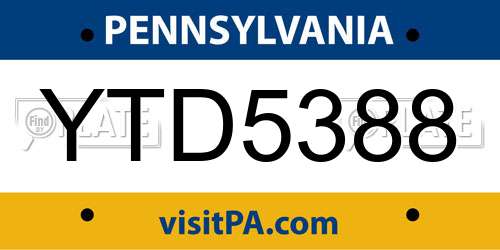YTD5388 Pennsylvania License Plate