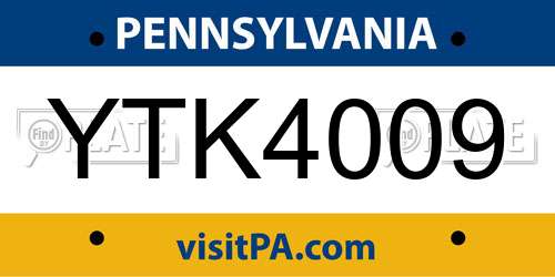 YTK4009 Pennsylvania License Plate