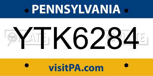YTK6284 Pennsylvania License Plate