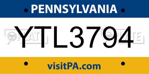 YTL3794 Pennsylvania License Plate