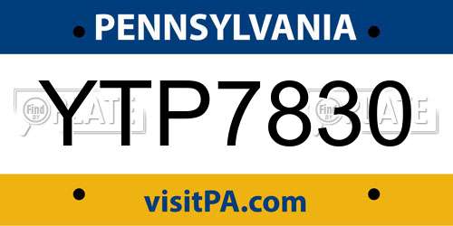 YTP7830 Pennsylvania License Plate