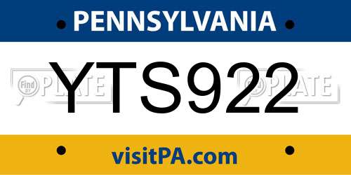 YTS922 Pennsylvania License Plate