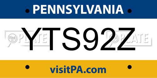 YTS92Z Pennsylvania License Plate