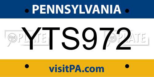 YTS972 Pennsylvania License Plate