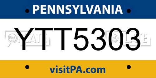 YTT5303 Pennsylvania License Plate