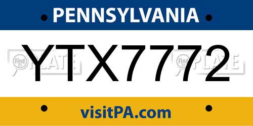YTX7772 Pennsylvania License Plate