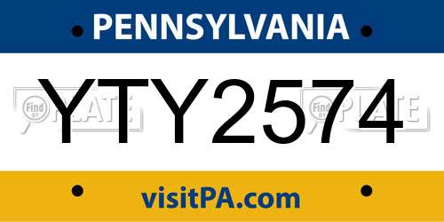 YTY2574 Pennsylvania License Plate