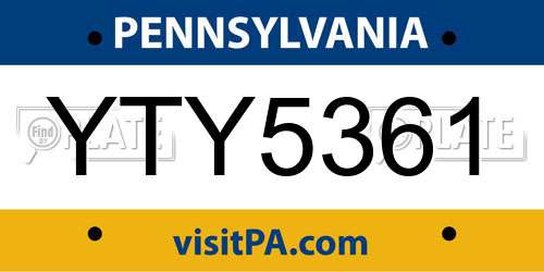 YTY5361 Pennsylvania License Plate