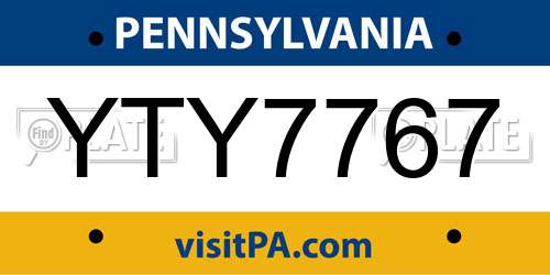 YTY7767 Pennsylvania License Plate