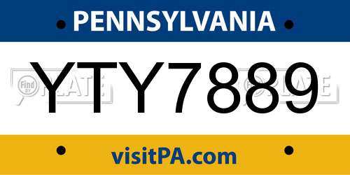 YTY7889 Pennsylvania License Plate
