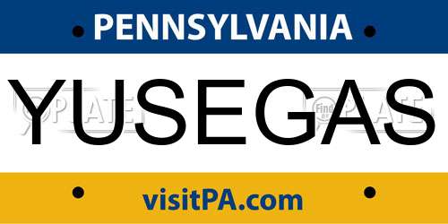 YUSEGAS Pennsylvania License Plate