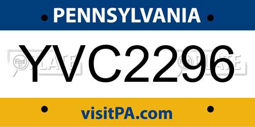 YVC2296 Pennsylvania License Plate