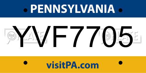 YVF7705 Pennsylvania License Plate