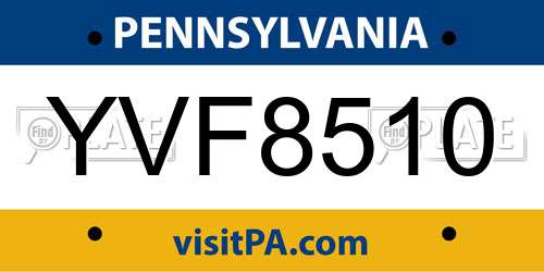YVF8510 Pennsylvania License Plate