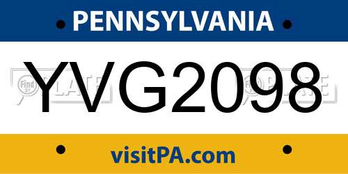 YVG2098 Pennsylvania License Plate