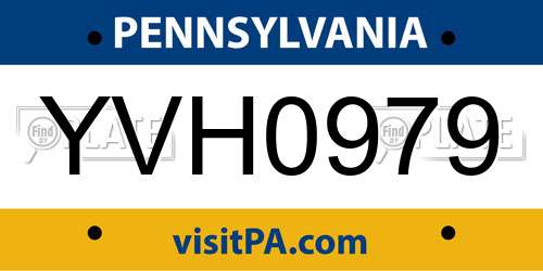 YVH0979 Pennsylvania License Plate