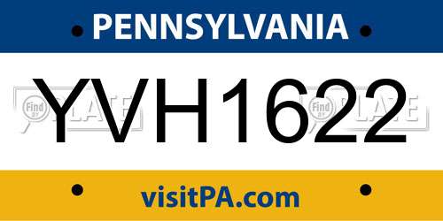 YVH1622 Pennsylvania License Plate