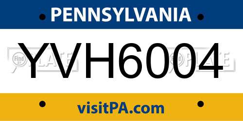YVH6004 Pennsylvania License Plate