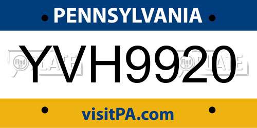 YVH9920 Pennsylvania License Plate