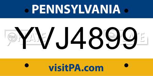 YVJ4899 Pennsylvania License Plate